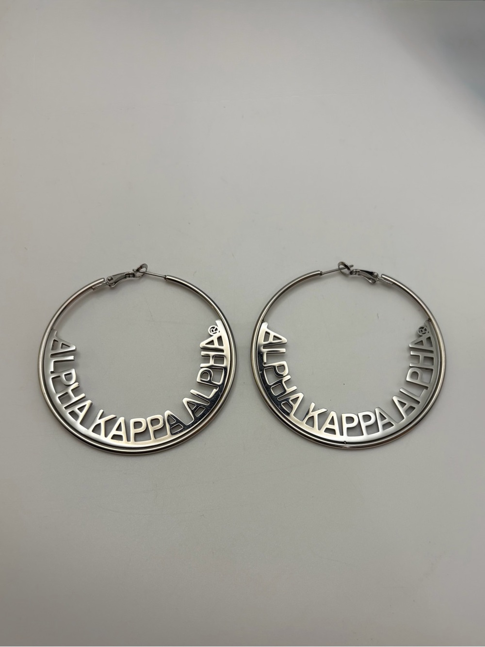 Alpha Kappa Alpha "AKA" Silver Hoop Earrings  (2.5")